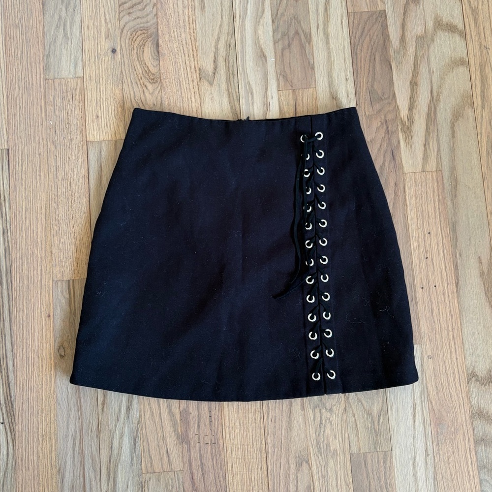 Lace Up Mini Skirt Faux Suede Zip Small